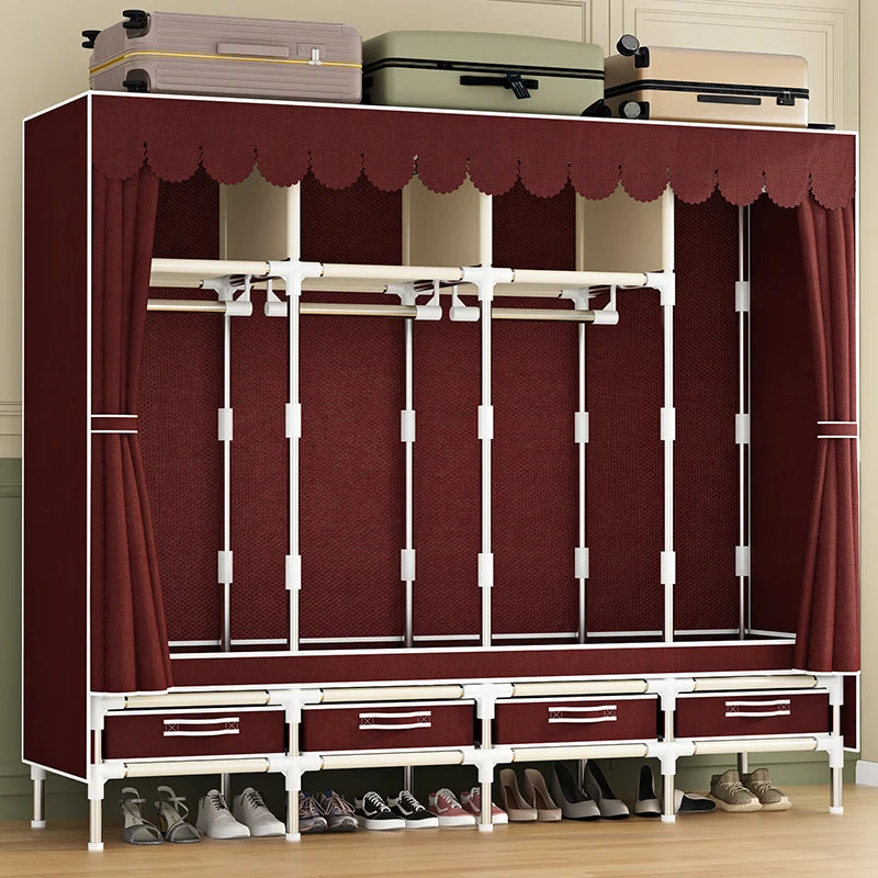 Simple wardrobe with drawers, fabric, dust-proof and durable assembly, suitable for dormitory, bedroom, rental room