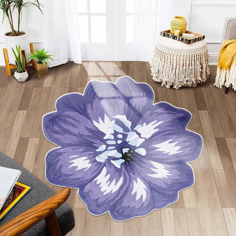 Flower Shape Carpet Soft Round Kitchen Floor Mat Peony Art Rug Living Room Bedroom Bedside Carpet Anti-slip Hallway Door Mat