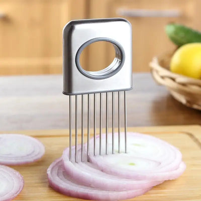 Stainless Steel Onion Holder Slicer Tomato Cutter With 10 Even Prongs Easy Hold And Silcing Lemon Vegetable