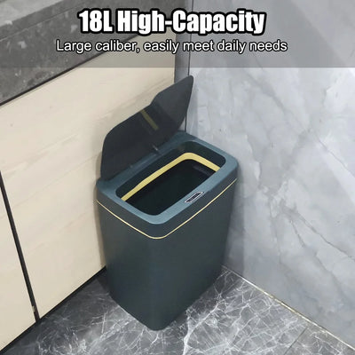 For Kitchen Bathroom Bedroom 18L Automatic Bagging Garbage Bin With Lid Smart Trash Can Touchless Smart Sensor