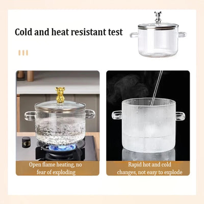 Glass Soup Pot High Temperature Resistant with lid Dual Handles Transparent Borosilicate Induction Kitchen Cooking Pan Saucepan