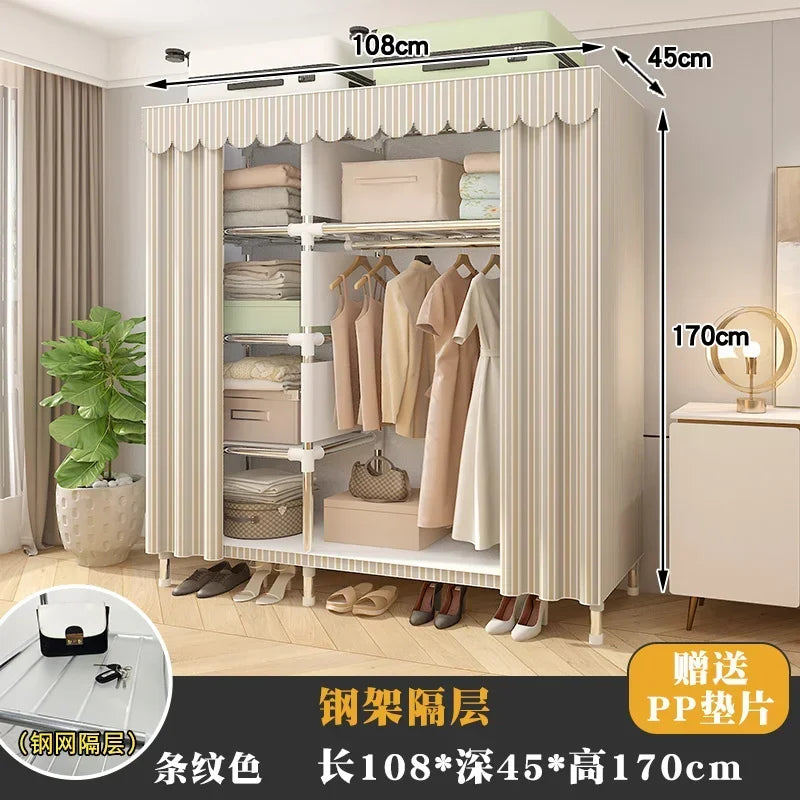 Simple Steel Frame Wardrobe  Easy Assembly, NonWoven Fabric Closet, Durable Storage Solution, Bedroom Organization