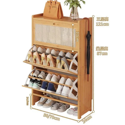 Bamboo Multi-layer Shoes Organization Rattan Flip Shoe Rack Living Room Against The Wall Boot Shelf Versatile Storage Cabinet