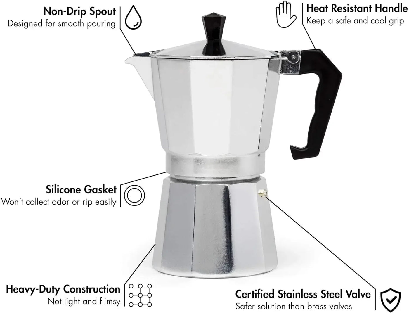 Coffee maker Moka Pot, 3/6 Cups Coffee Machine, Italian Coffee Percolator Maker Fit Aluminum Cookers Coffeeware Dolce Gusto