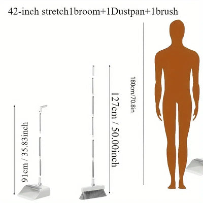 Thickened 3-in-1 Broom Dustpan Floor Brush Set with Long Handle and Stand Up Dustpan Combo