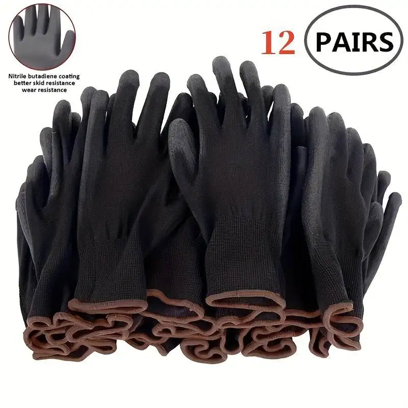 12 Pairs Protective Work Gloves Wear-resistant Non-slip Anti-static Gardening And Woodworking Machinery Safety Work Gloves