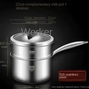 New 316 stainless steel soup pot with steamer for baby food cooking and milk boiling Soup and stock pot