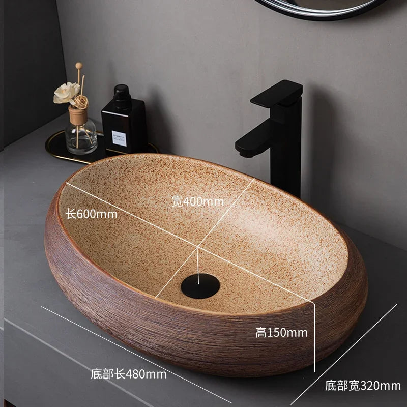 Medieval style platform basin ceramic art bathroom washing creative washbasin household washsink single