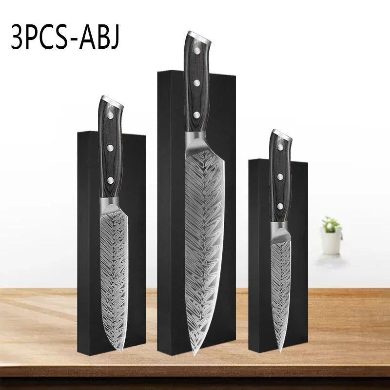 WXCOO Professional Kitchen Chef Knives Set Stainless Steel Boning Knife Damascus Steel Pattern Cleaver Fruit Bread Santoku Knife