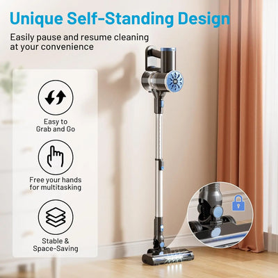 Vacuum Cleaner with Self-Standing, LED Screen Stick Vacuum Cleaners for Home, Lightweight Powerful Suction Vacuum, 6-in-1 Rechar