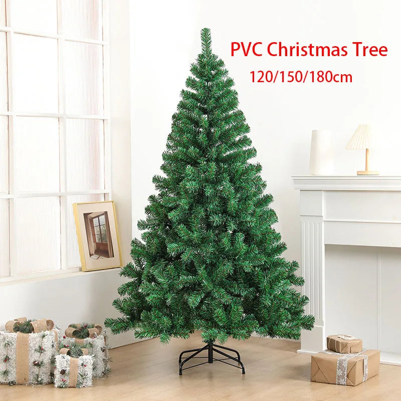 Encrypted Artificial Christmas Tree 120-210cm PVC Christmas Tree Sturdy Metal Stand Decoration Mall Hotel Family Atmosphere 2025