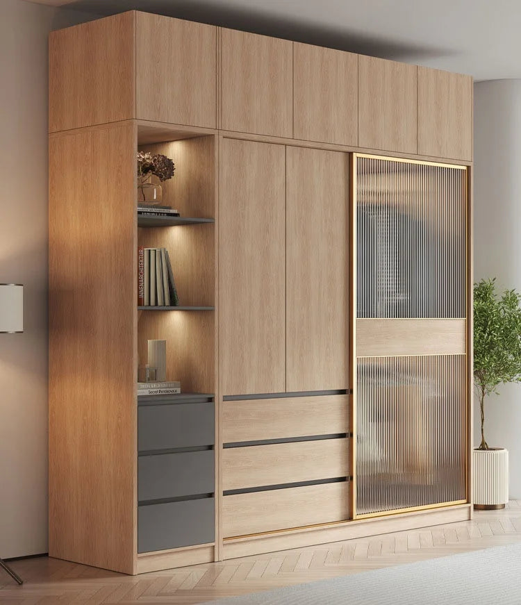 wardrobe home bedroom simple glass door master bedroom original wood