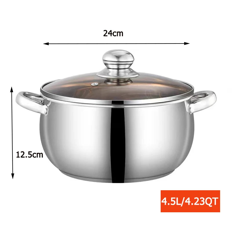 24cm/9.45in 304 Stainless Steel Casserole Apple Shape Big Capacity Tempered Glass Lid Induction Available Cookware Kitchenware