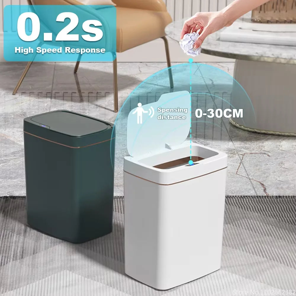 Automatic bagging electronic trash can smart bathroom trash can white smart home 15L non-contact narrow smart sensor trash can