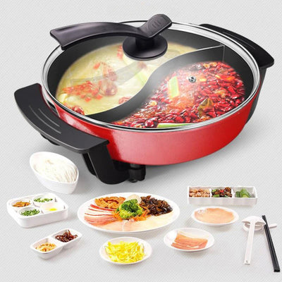 Barbecue Integrated Hotpot Shabu Soup Hot Pot Divided Electric Mandarin Duck Nonstick Round Chafing Dish Chinese Fondue Cookware