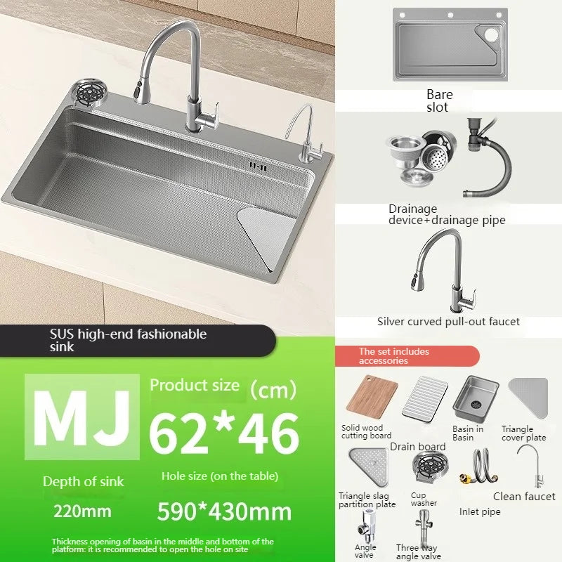 304 Stainless Steel Kitchen Sink Silver Embossed Large Single Slot Undermount Basin Dishwasing Sinks For Kitchen