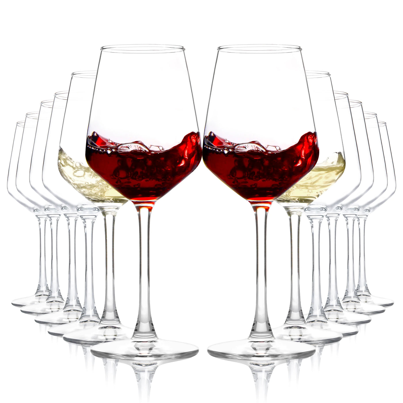 12pcs, 12Oz Red/White Wine Glasses Set, Durable Long Stemmed Crystal Clear Glasses, Lead-Free Goblet, Perfect for Home Wedding