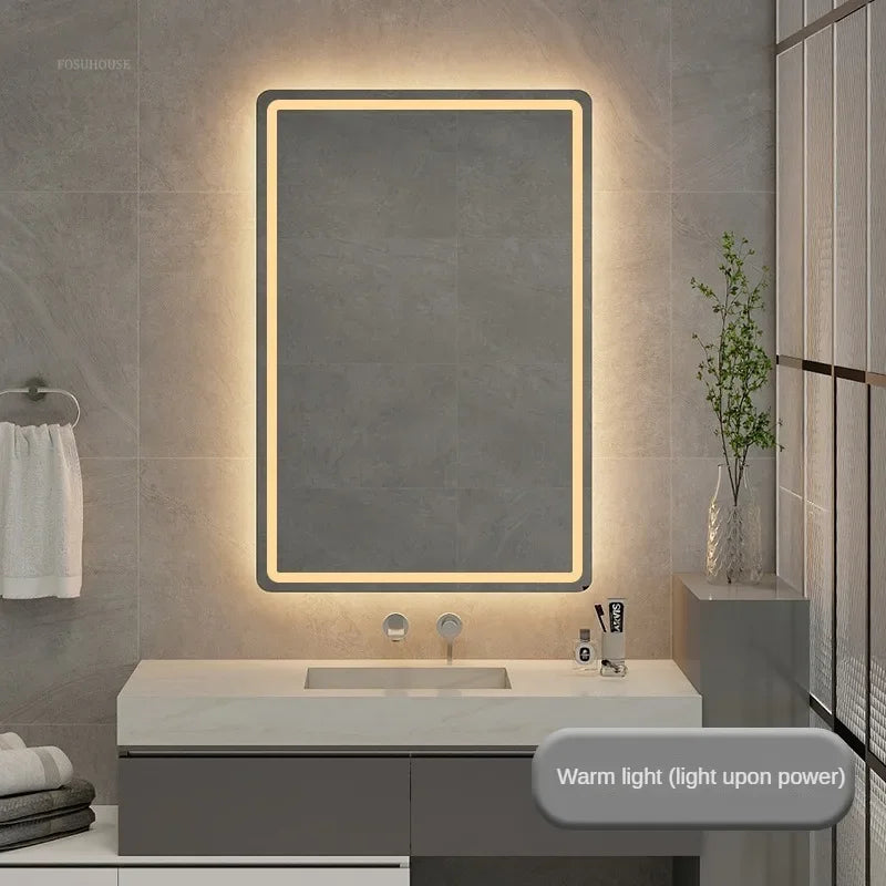 Smart Bath Mirrors Square Touch Screen Bathroom Mirror Home Wall-mounted Lighted Anti-fog Makeup Mirrors Bathroom Fixture Z