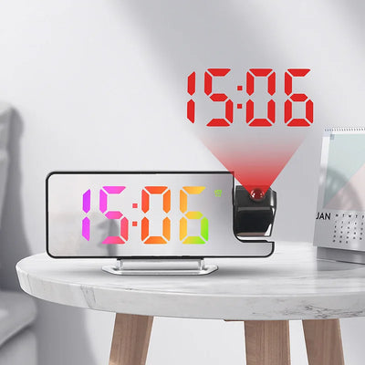 180° Rotation Projection Alarm Clock Temperature Date Night Mode Snooze Table Clock 12/24H USB Projector LED Digital Clock