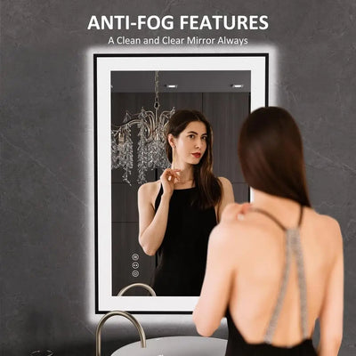 24"x36" Black Framed LED Bathroom Mirror Anti-Fog Dimmable Lighted Vanity Wall Memory Glass Explosion-proof Clear Reflection