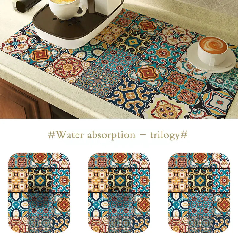 Super Absorbent Coffee Machine Drying Mat Soft Diatom Mud Draining Pad Non-Slip Dish Drying Mat For Kitchen Countertop