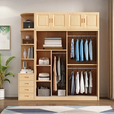 All solid wood pine sliding door wardrobe modern log children's clothes cupboard simple wardrobe home bedroom locker