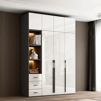 Modern minimalist light luxury high-gloss wardrobe bedroom swing door Nordic large wardrobe locker glass door  closet