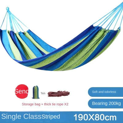 NewOutdoor Indoor Canvas Single Hammock Outdoor Camping Indoor Childrens Swing Thickened Striped HammockMulti Functional Hammock