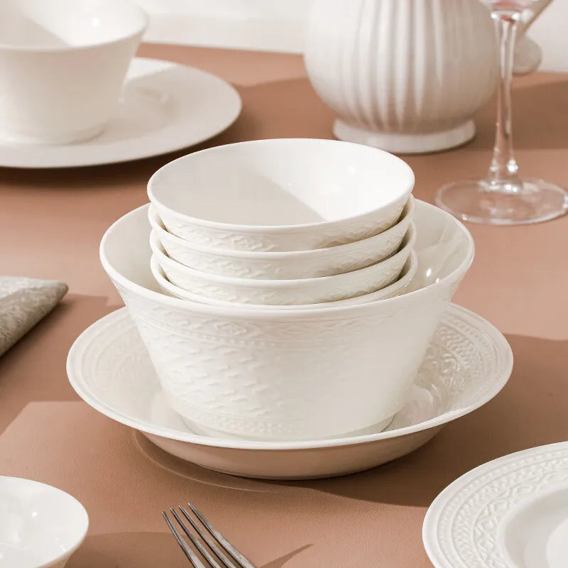 White Ceramic Plate Steak Food Plate  Bowl Ins Dinner Dish Porcelain Tableware For Family Hotel