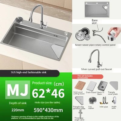 304 Stainless Steel Kitchen Sink Silver Embossed Large Single Slot Undermount Basin Dishwasing Sinks For Kitchen