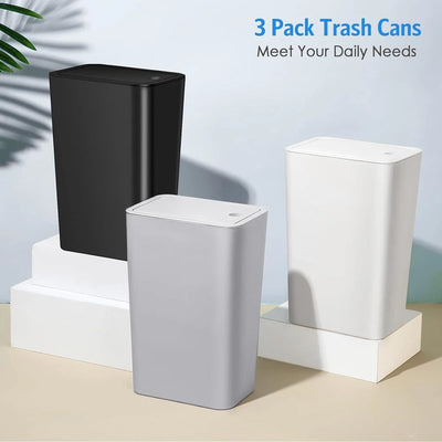 Rectangular Plastic Trash Can With -up Lids, 2.4gal Capacity, Durable Waste Basket For Bathroom, Office, Bedroom, And Living Roo