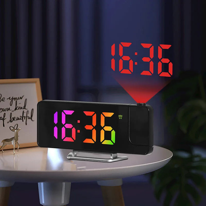 180° Rotation Projection Alarm Clock Temperature Date Night Mode Snooze Table Clock 12/24H USB Projector LED Digital Clock