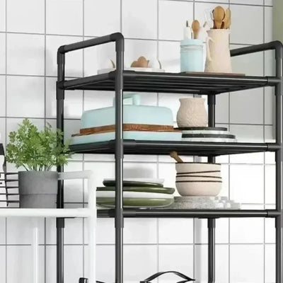 Floor Standing Storage Rack Kitchen Bathroom Microwave Rack Multi Functional Movable Without Punching Holes Household Shelves