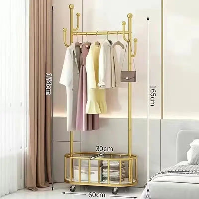 Multifunctional floor coat rack with wheels & Storage Basket movable coat rack home  Living Room bedroom floor hanging coat rack