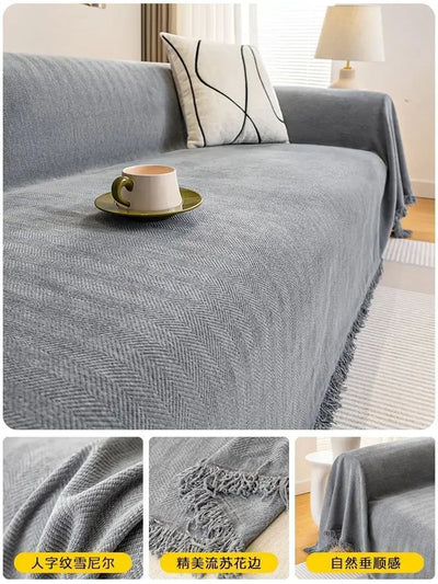 1PC Cream Wind Solid Color Sand Hair Towel Full Cover Cloth Sofa Cushion Cover Nordic Sofa Blanket Four Seasons Universal