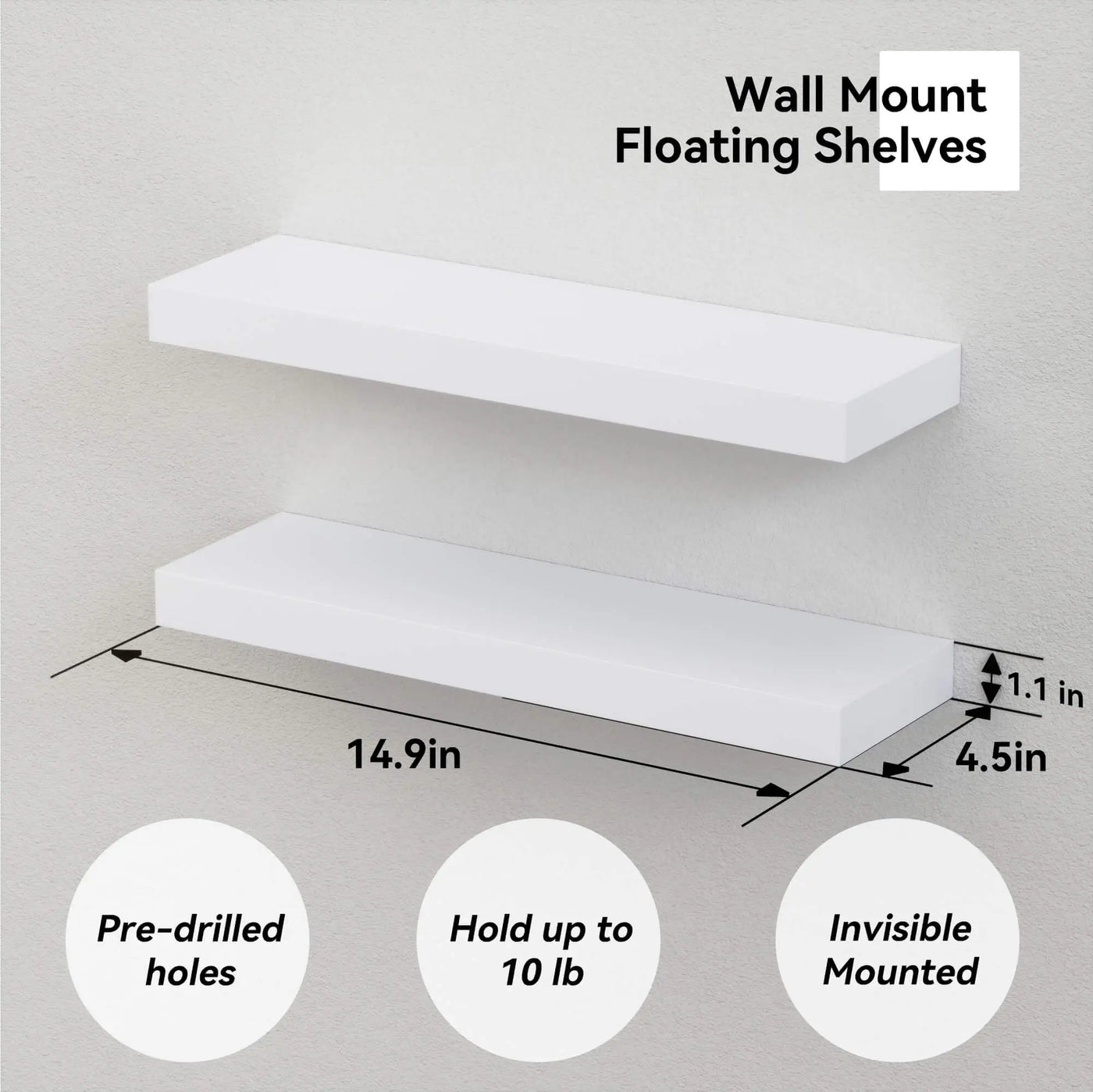 White 6Pcs Floating Shelves, Wall Mounted Small Shelves for Room, Modern Hanging Shelves, Display Wall for Wall Décor