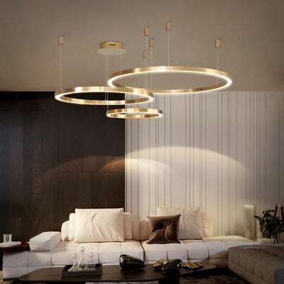 Gold Ring LED Hanging Lamp Acrylic Chandelier Modern Minimalist Style Pendant Light for Home Living Room Restaurant Decoration