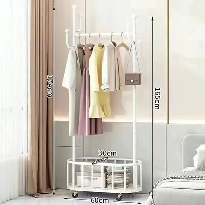 Multifunctional floor coat rack with wheels & Storage Basket movable coat rack home  Living Room bedroom floor hanging coat rack