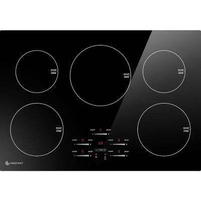 30 Inch10600W Induction Cooktop,AMZCHEF 9 Levels Electric Cooktop with 5 BOOST Burners,Bulid-in Induction Cooktop Control