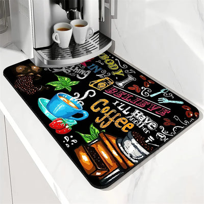 Coffee Cup Drying Mat Cartoon Black Non-slip Absorbent Mat Diatoms Tableware Kitchen Counter Drain Mat Coffee Bar Drain Mat