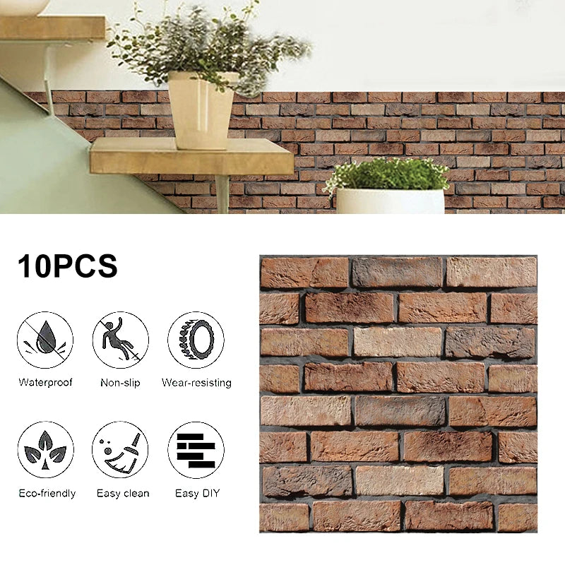 3D Wallpaper Brick Tile Stickers 3D Tearable 30Cm*30Cm10 Pieces A Set Of Waterproof And Heat-Resistant Renovation Mat