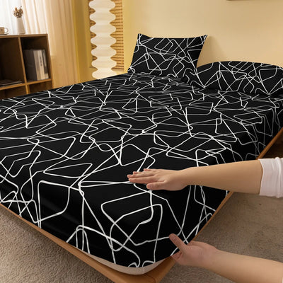 1 Simple Modern  Geometric Trapezoid Printed Matte Bed Sheet, Bedroom Printed Bed Cover, Bedding (Excluding Pillowcases)