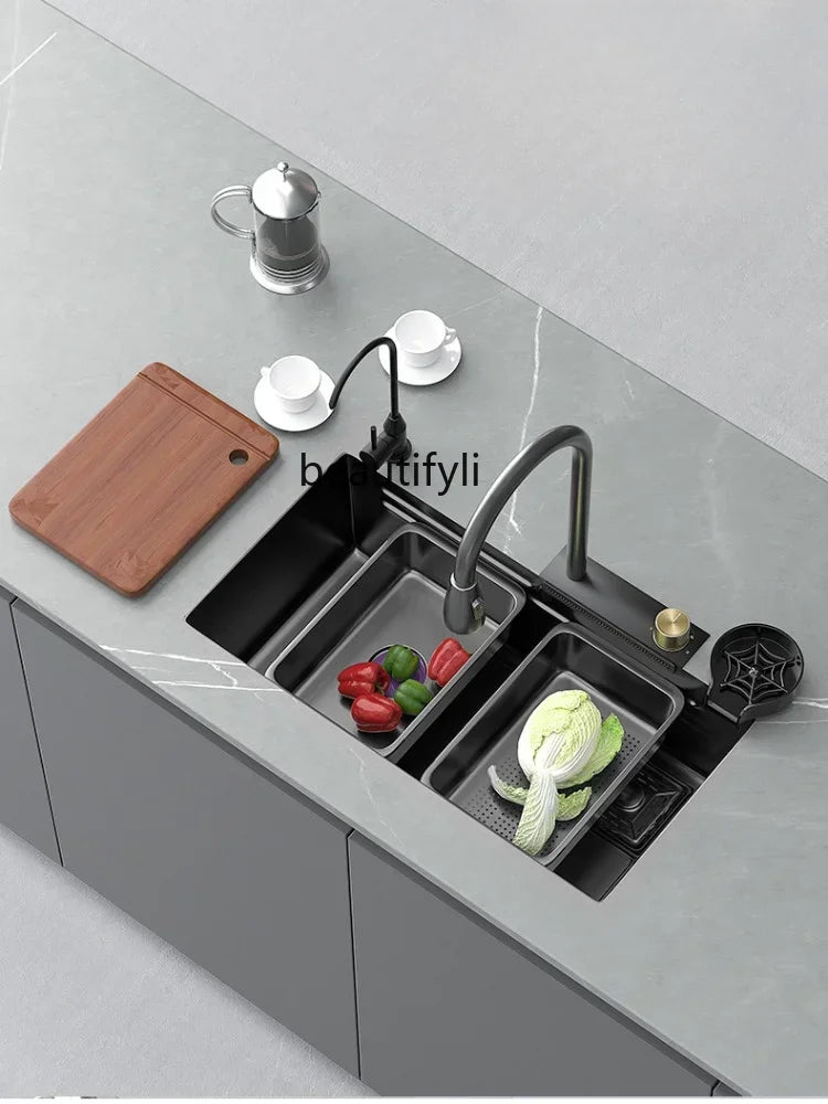 yj Stainless Steel Nano Sink Pull Kitchen Vegetable Washing Special Large Single Sink