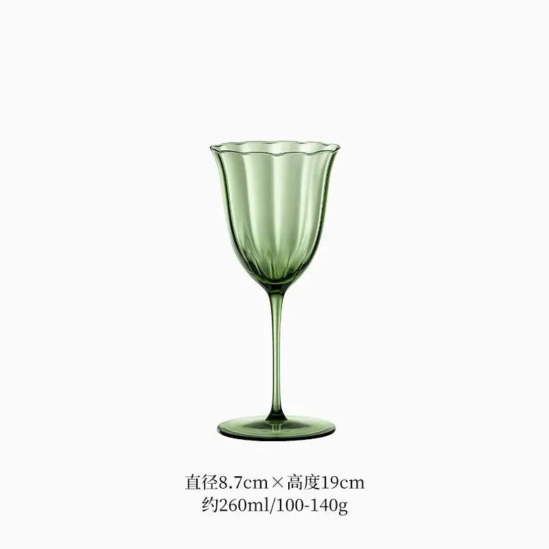 Nordic Retro Flower Wine Glasses Champagne Cup Set Crystal Goblet Glass Cocktail Glass Martini Cup Ribbed Pink Green Wine Glasse