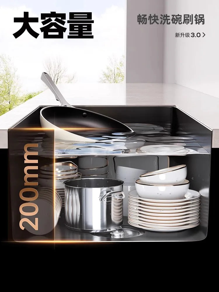 Stainless steel black sink, large single sink, hand-thickened kitchen under-counter basin, vegetable basin, dishwasher