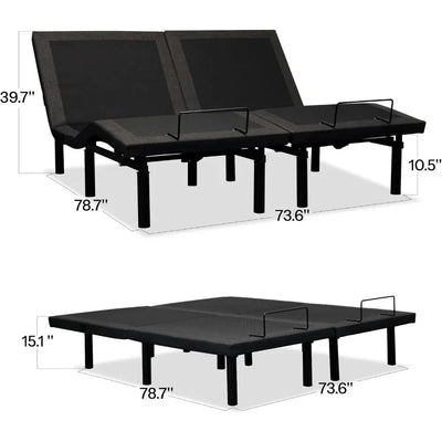 Split King Adjustable Bed Frame with 2 Wireless Remote, Under Bed Light, 4 USB Ports, Height 3 Options, Zero Gravity Bed Base