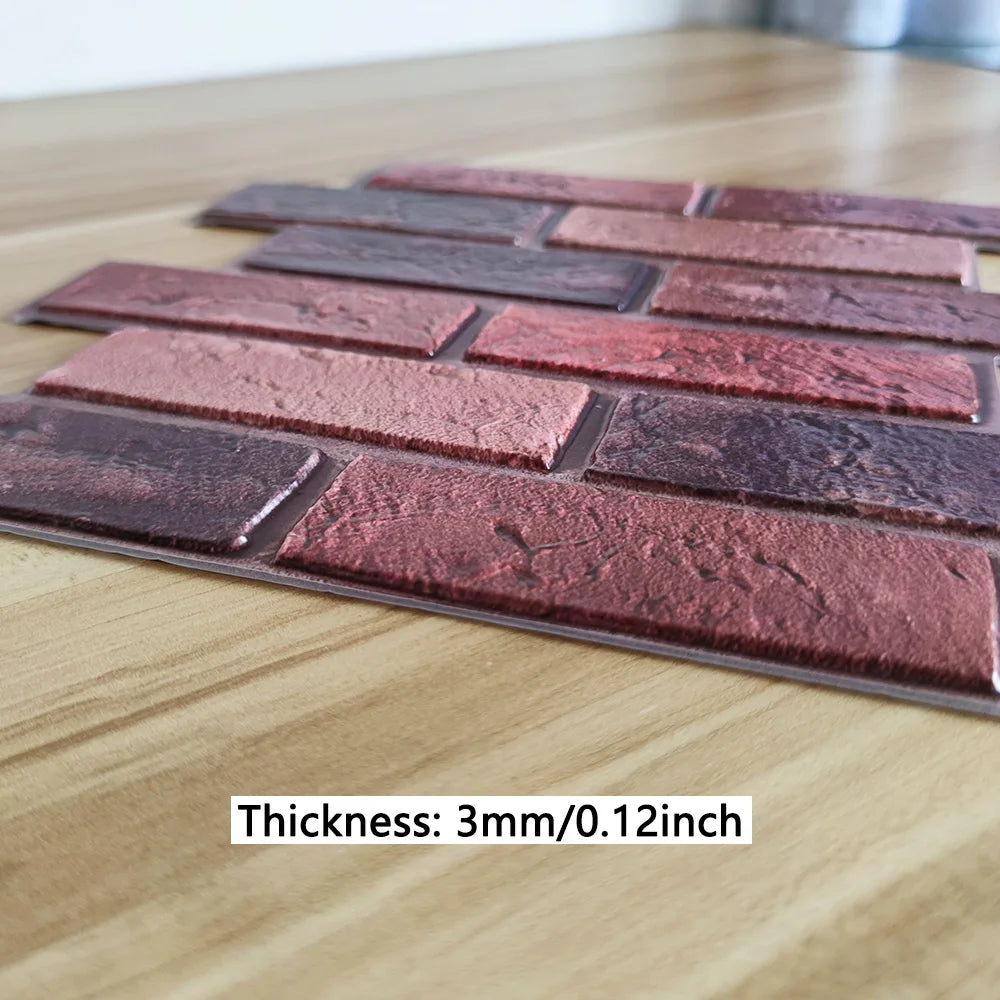 5PCS 10PCS of Deep Red Brick Pattern Self-adhesive Wall Sticker,2024 New Model,Waterproof and Can Be Cut,Ceramic Tile Decoration