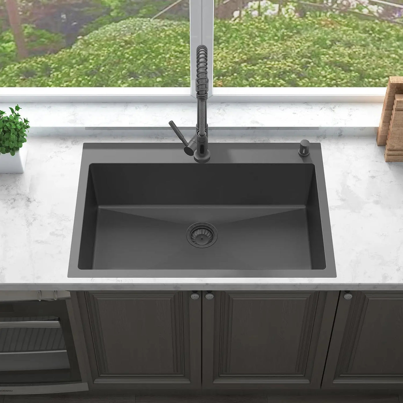 33"" X 22"" X 9"" Drop In Single Bowl Kitchen Sink With 18 Gauge 304 Stainless Steel Black Finish Ht3322S-9-B (Sink Only)