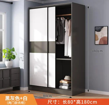 Wardrobe household bedroom sliding door solid wood wardrobe log small-sized economical storage rental room cabinet