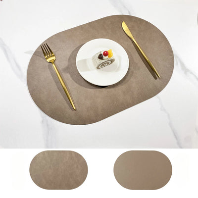 Double Sided Cowhide Pattern Leather Nordic Style Waterproof and Oil Proof Hotel Home Dining Table Mat Oval Insulation Mat